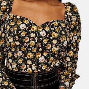 TopShop Floral Sweetheart Neck Long Sleeve blouse Top Size 6